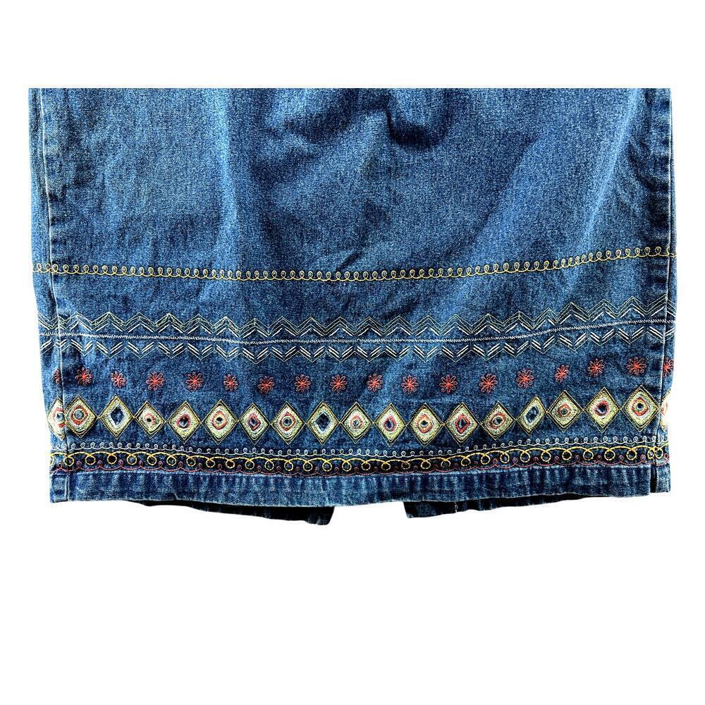 Vintage Embroidered Denim Midi Skirt Cottagecore Western Prairie M - Picture 8 of 8